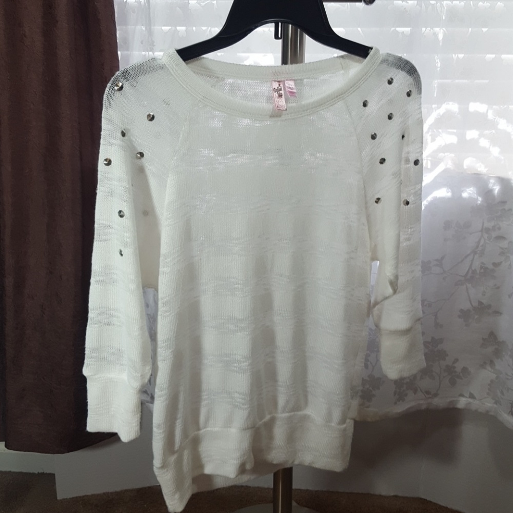 See through white striped mid sleeve blouse